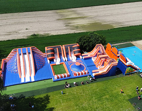 Large Inflatable Obstacle Water Park in a French Farm